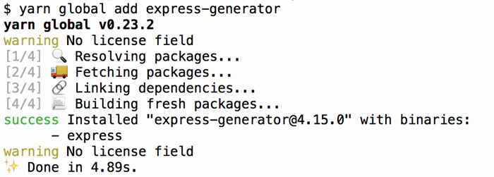 Output from installing express-generator