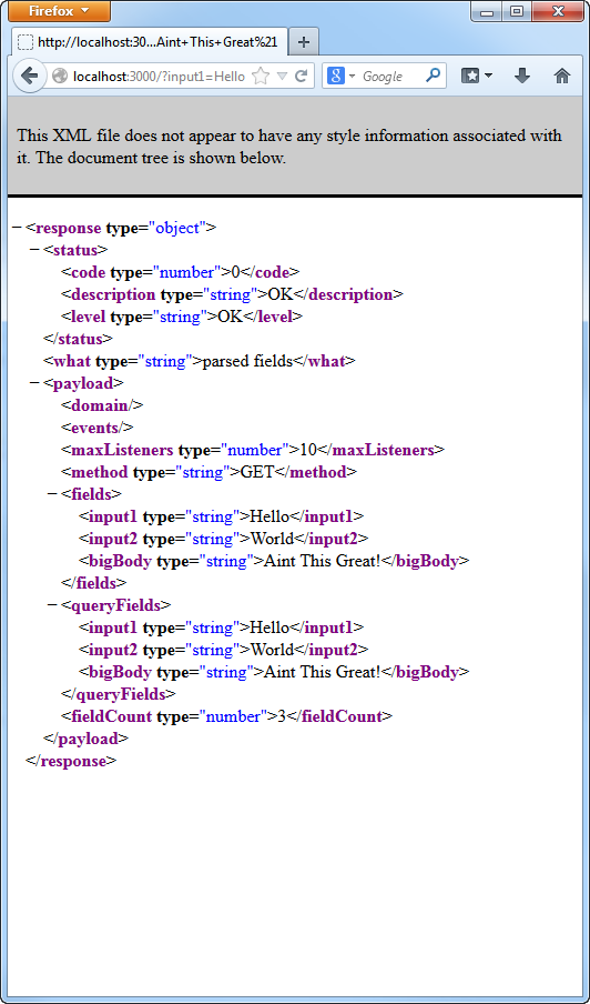 XML Result Screen Capture
