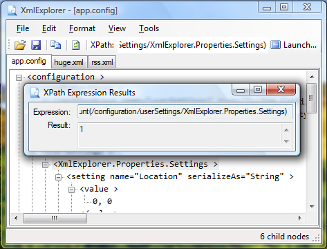 XmlExplorer Window with the XPath Expression Results Window