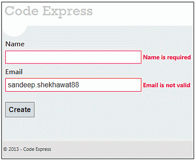 Validation Message when Email is not valid