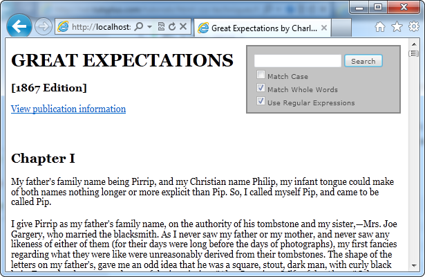 Screen shot of Great Expectations without highlight