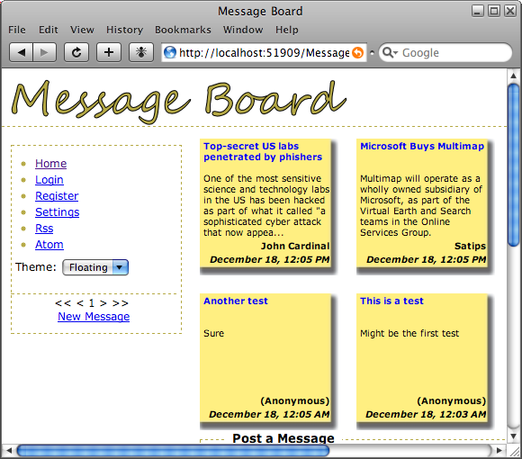 Message Board in Safari