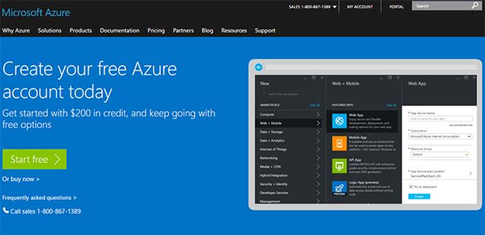 Microsoft Azure sign-up page