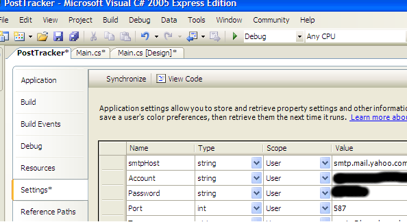 Settings Property page