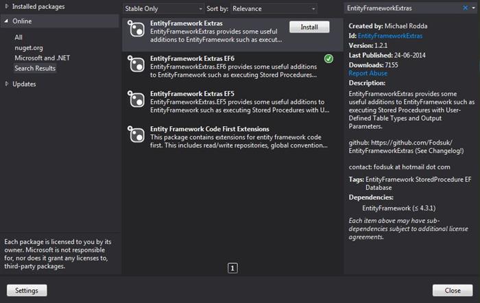 Add Entity framework extras package from nuget