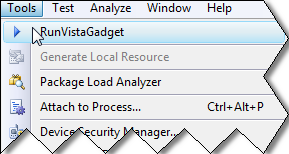 Run gadget as a Visual Studio Add-In