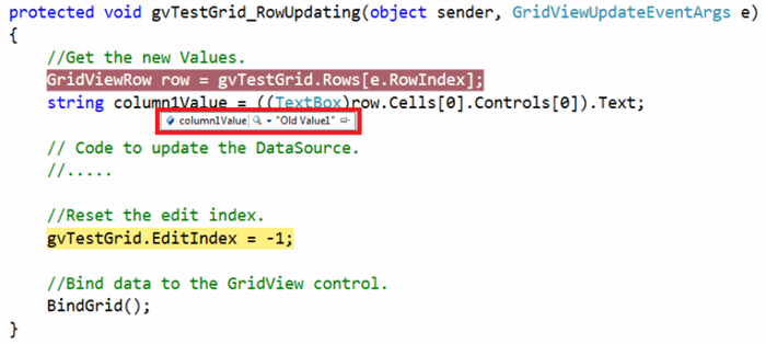 Debugger Inside GridView RowUpdating Event