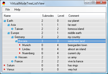screenshot of virtual mode treelistview control