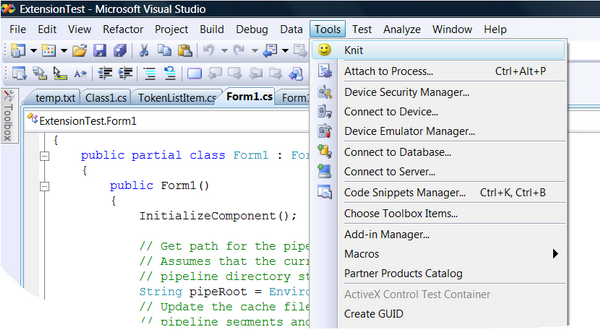 Visual Studio Tool Menu
