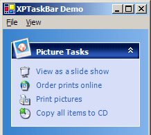 XPExplorerBar demo with Windows XP theme Forever Blue on Windows 2000