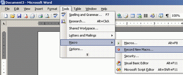 Starting a Macro in Word