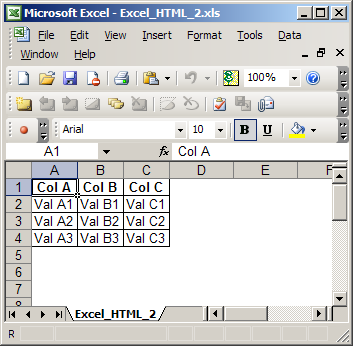 Excel HTML 2