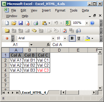 Excel HTML 4
