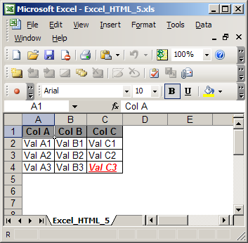 Excel HTML 5