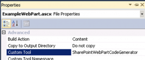 Add SharePointWebPartCodeGenerator as CustomTool in ASCX's File Properties