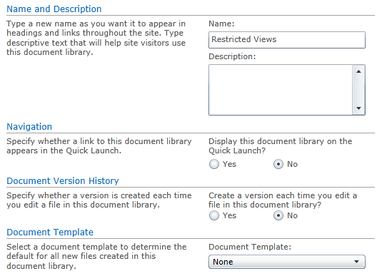Creating restricted views document library