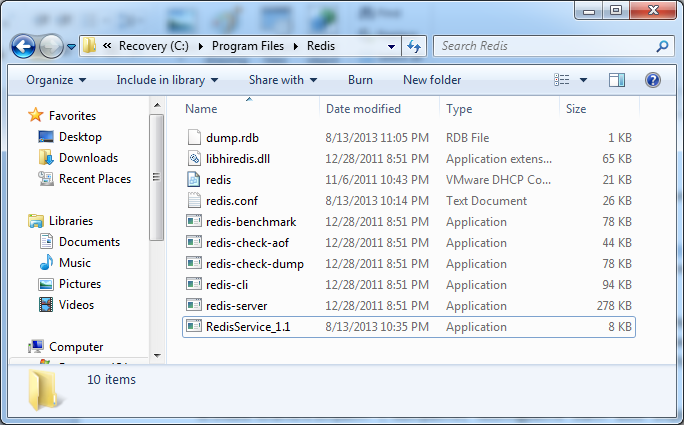 redis application folder conten