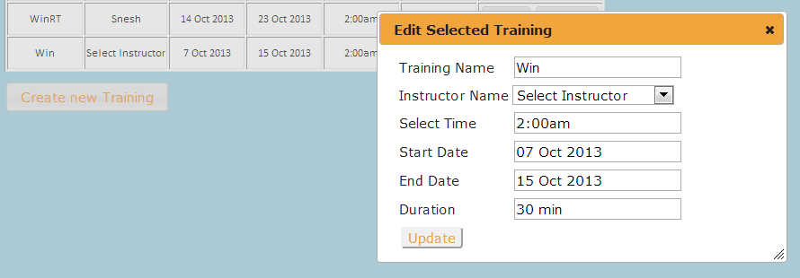 Edit Training Popup