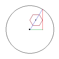 Hexagon center within circle radius?