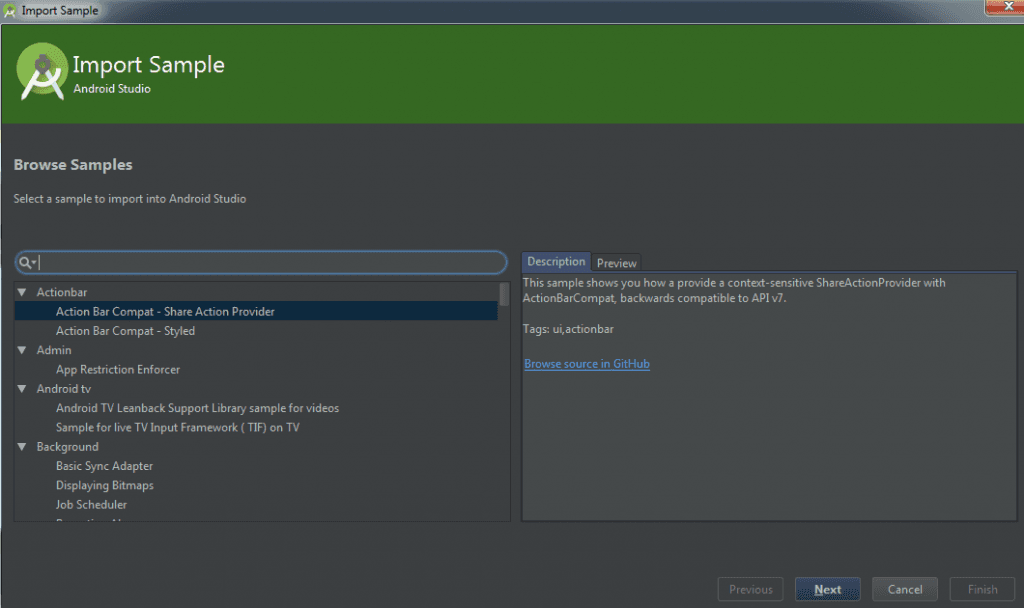 Import GitHub sample